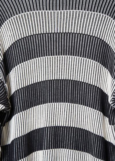 Black And White Striped Cotton Crewnkeck Jumper 1980's - Large