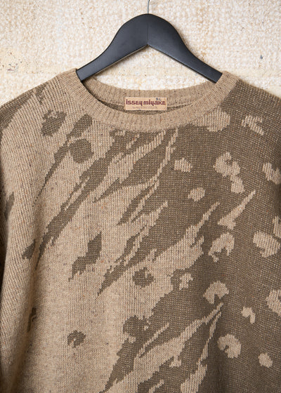 All Style Camel Beige Painting Effect Crewneck Jumper 1970's - Small