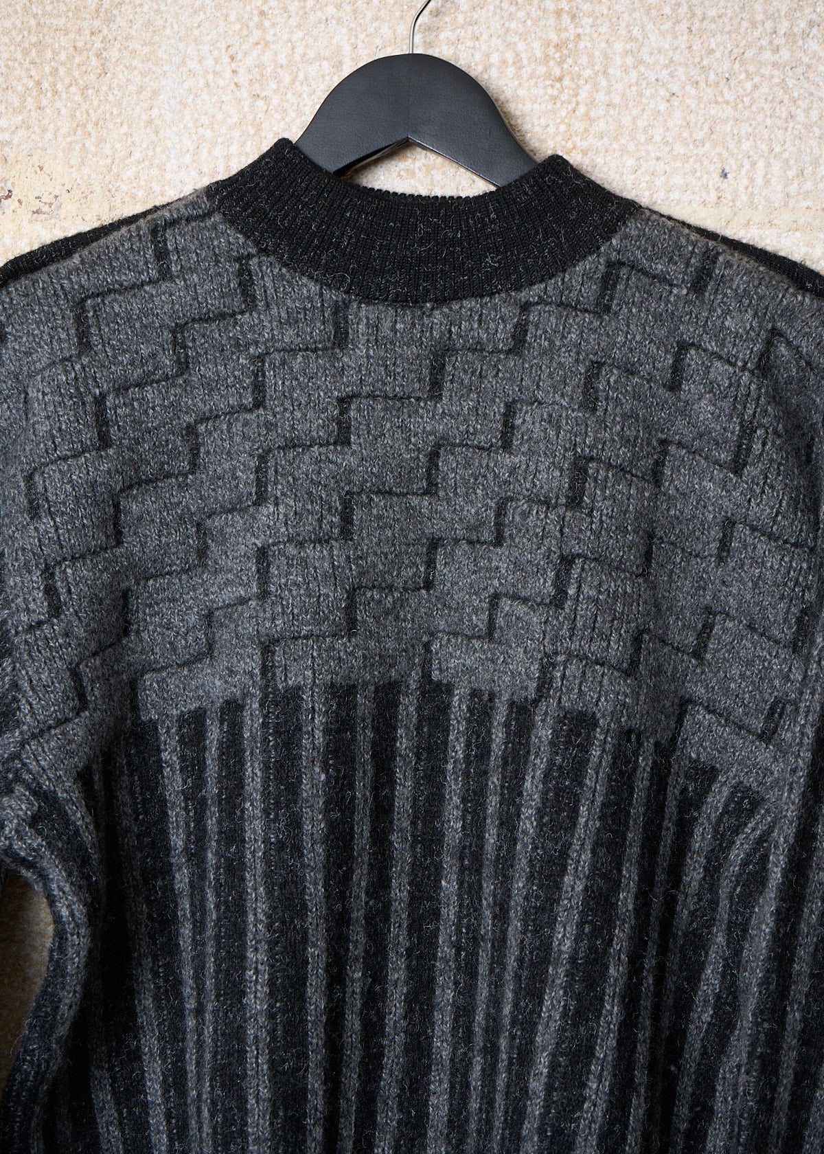 Grey Black Mixed Pattern 3D Crewneck Jumper 1980's - Medium