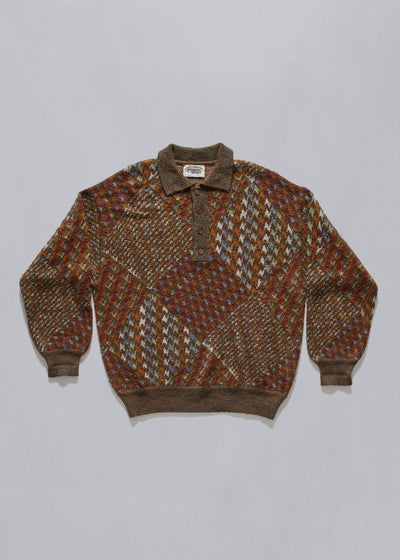 Mixed Pattern Polo Knit 1980's - Large - The Archivist Store