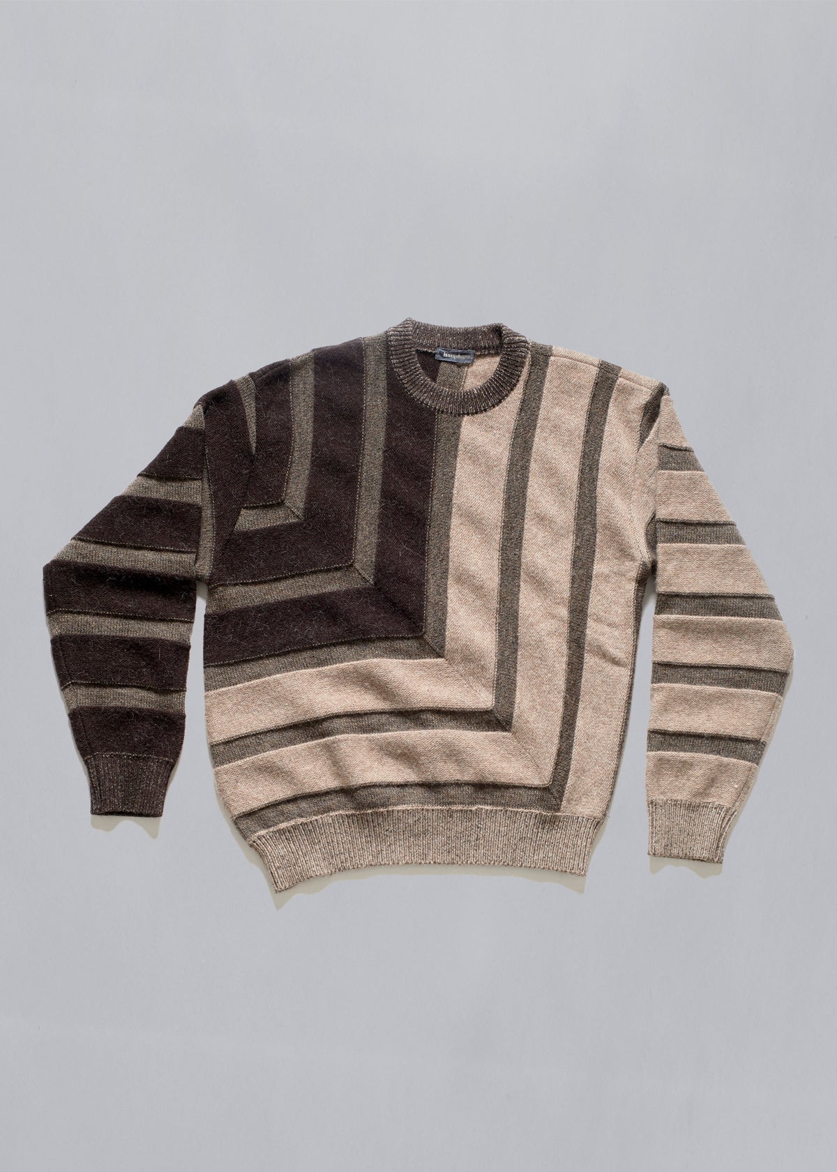 Mixed Lines 3D Wool Crewneck Knit 1980's - Large