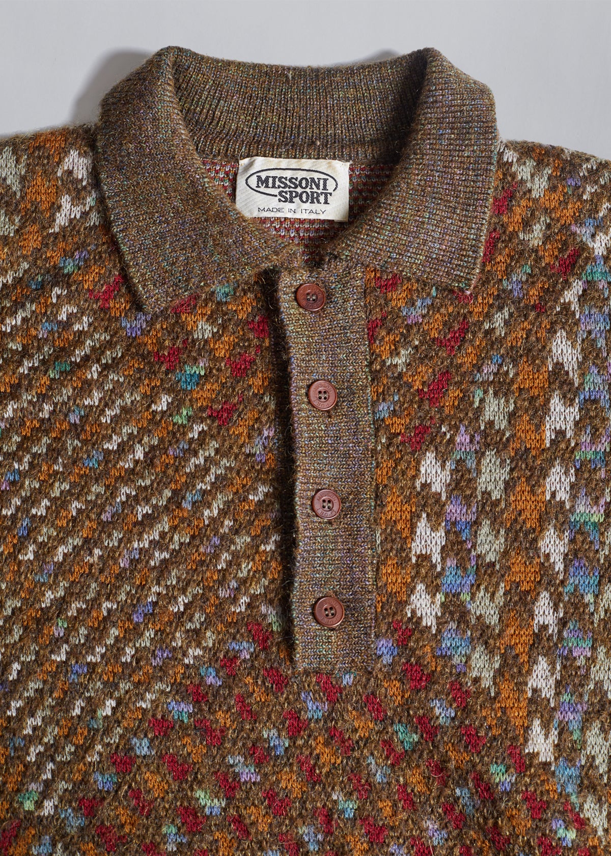 Mixed Pattern Polo Knit 1980's - Large - The Archivist Store